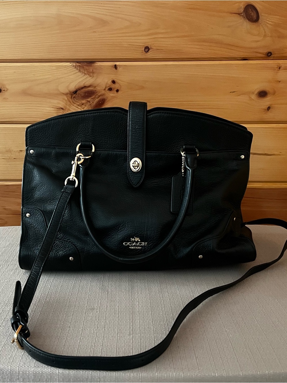 Coach Mercer Satchel 30 Black Leather Tote Bag